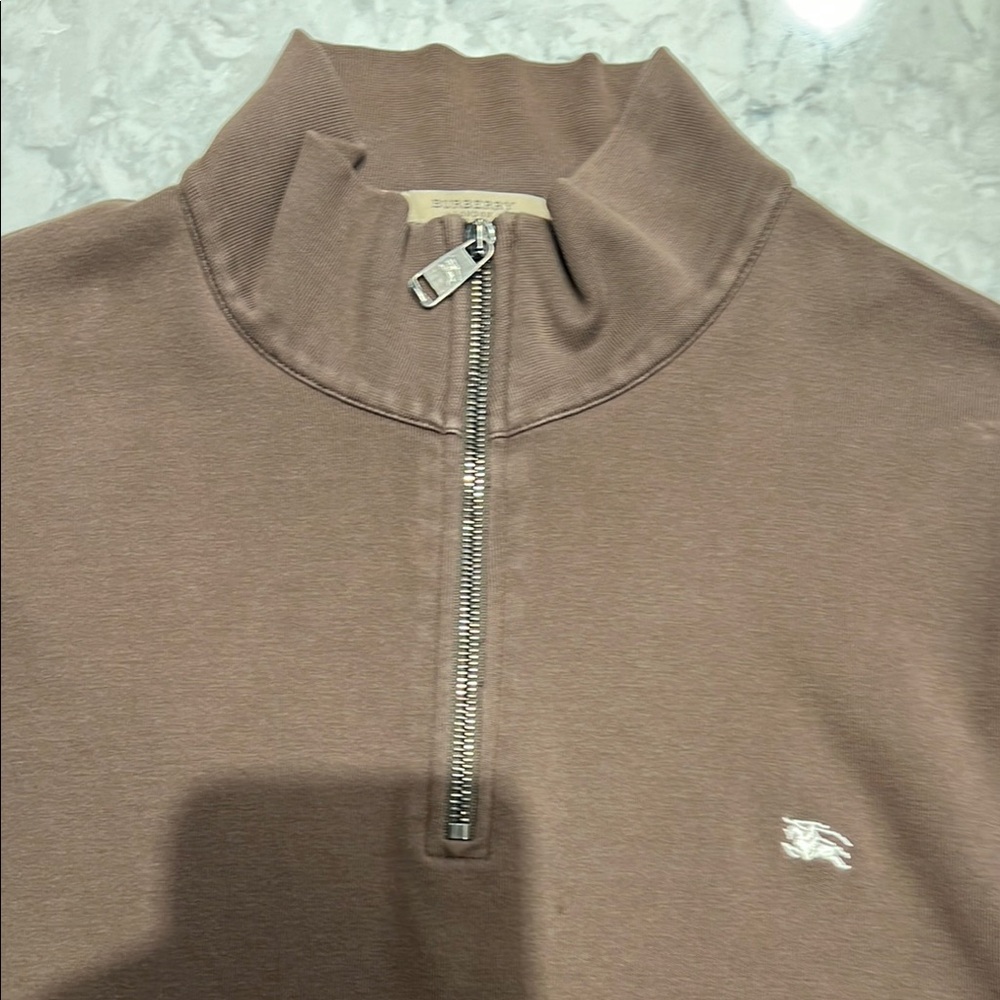 Burberry Brown Zip Up Sweater with Mock Turtleneck